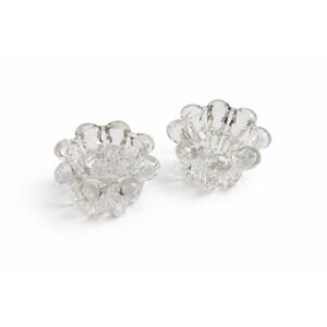 Vintage Reims Crystal Glass Candle Holders Set Clear 2.25” Votive Floral Design